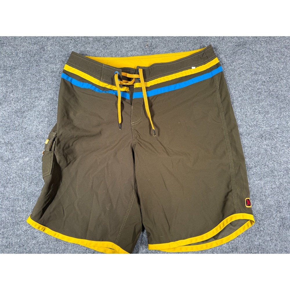 Vintage Hurley Board Shorts Mens 38 Olive Summer Surf Skate Cargo Y2K Drawstring